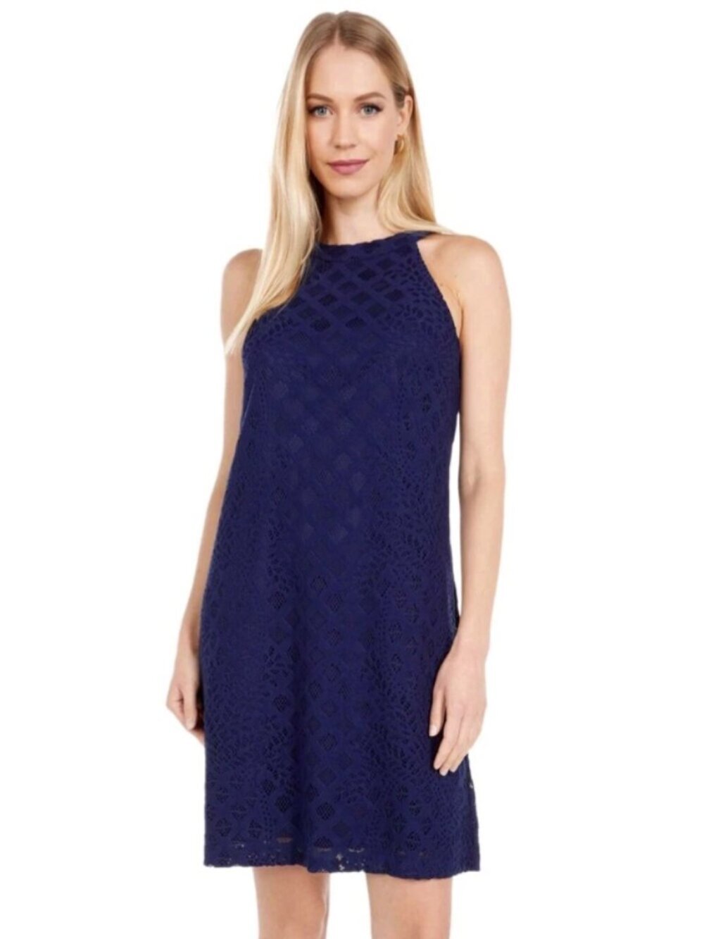 Lilly Pulitzer NWT Rayanne Sleeveless Halter Pineapple Lace Dress Navy Blue, XXS